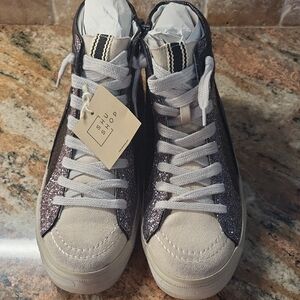 ShuShop Women's Sneakers in Glittery Black and Cream